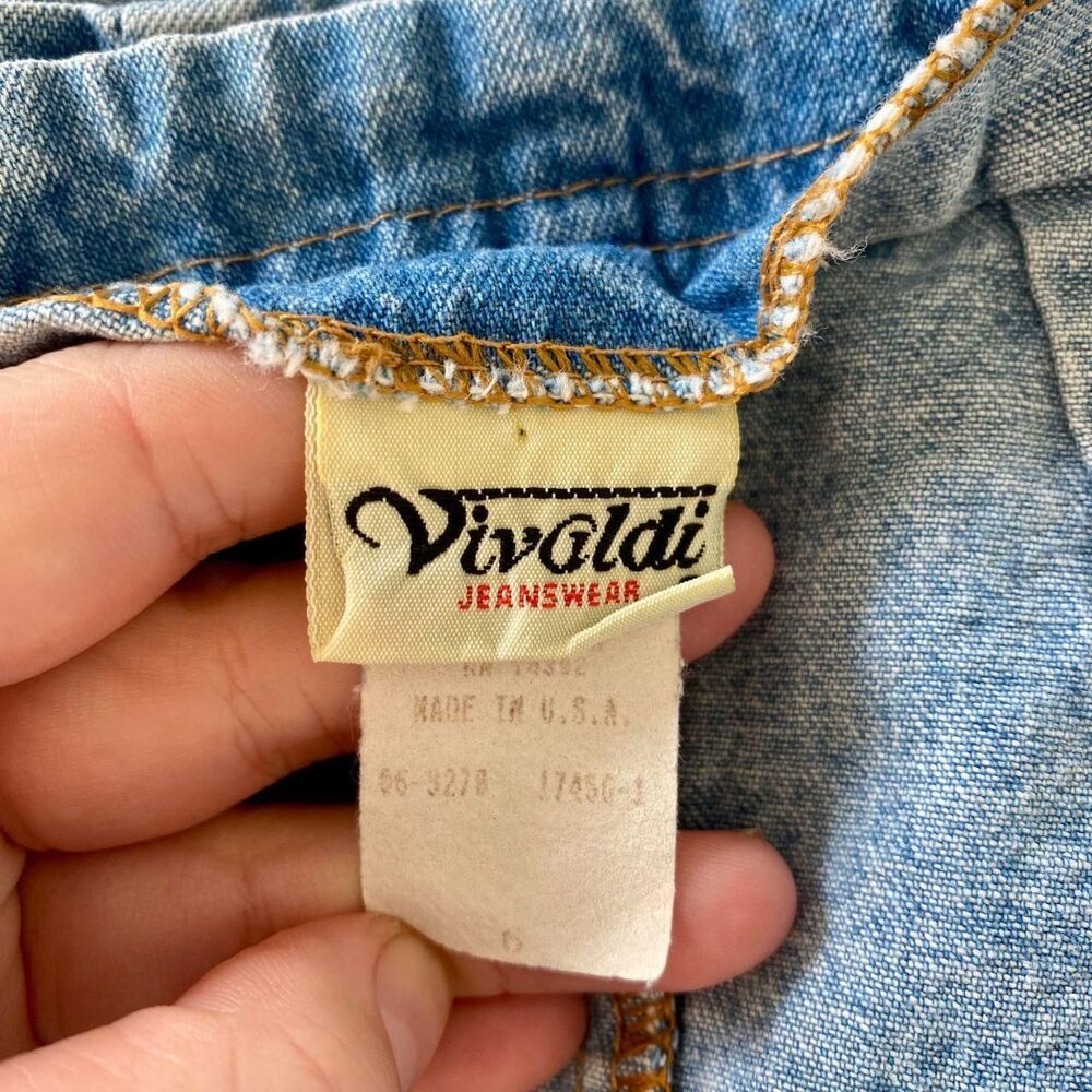 Vivaldi Paper Tag Made in USA Early 2000's Light Blue Jean Denim Wrap Mini Skirt - Picture 6 of 7